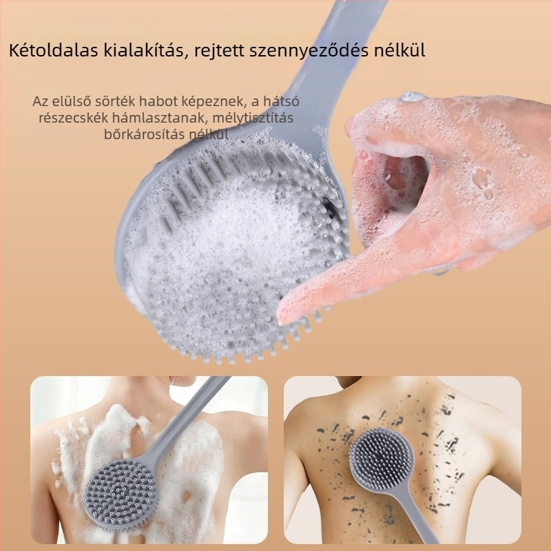 Határokon átnyúló szilikon hosszú nyelű fürdőkefe tisztításhoz és masszázshoz, lusta fürdőkefe, hátsó műtárgy, fürdőszobai kétoldalas fürdőkefe nagykereskedelem