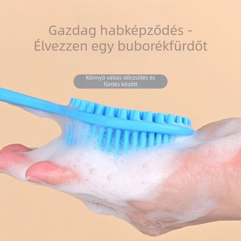 Határokon átnyúló szilikon hosszú nyelű fürdőkefe tisztításhoz és masszázshoz, lusta fürdőkefe, hátsó műtárgy, fürdőszobai kétoldalas fürdőkefe nagykereskedelem