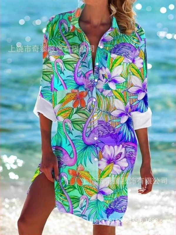 Külkereskedelem Határokon Átnyúló 2025 Tavasz és Nyár Új Amazon Független Állomás Legnépszerűbb Tengerparti Üdülőhely Stílusú Hosszú Ujjú Galléros Ing