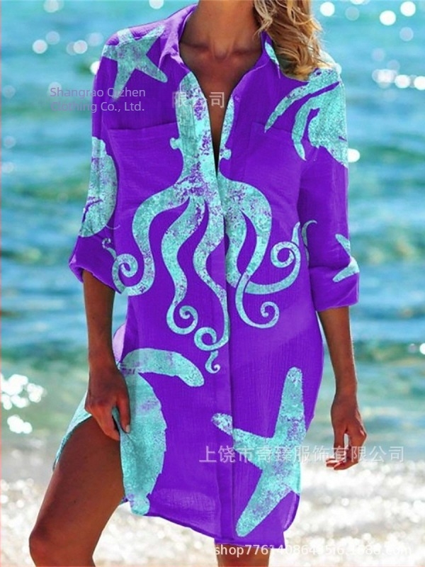 Külkereskedelem Határokon Átnyúló 2025 Tavasz és Nyár Új Amazon Független Állomás Legnépszerűbb Tengerparti Üdülőhely Stílusú Hosszú Ujjú Galléros Ing