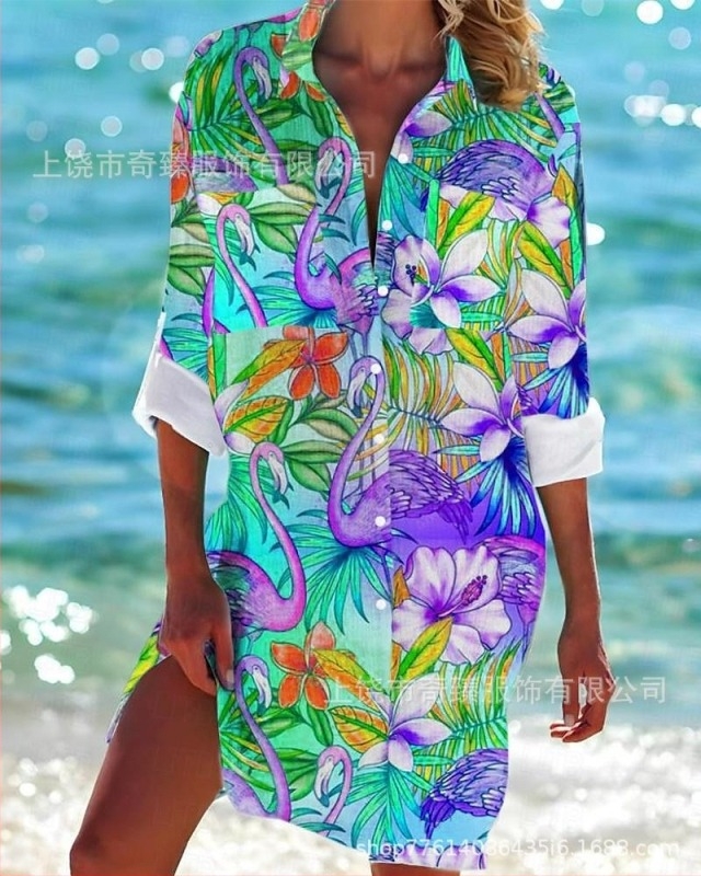 Külkereskedelem Határokon Átnyúló 2025 Tavasz és Nyár Új Amazon Független Állomás Legnépszerűbb Tengerparti Üdülőhely Stílusú Hosszú Ujjú Galléros Ing