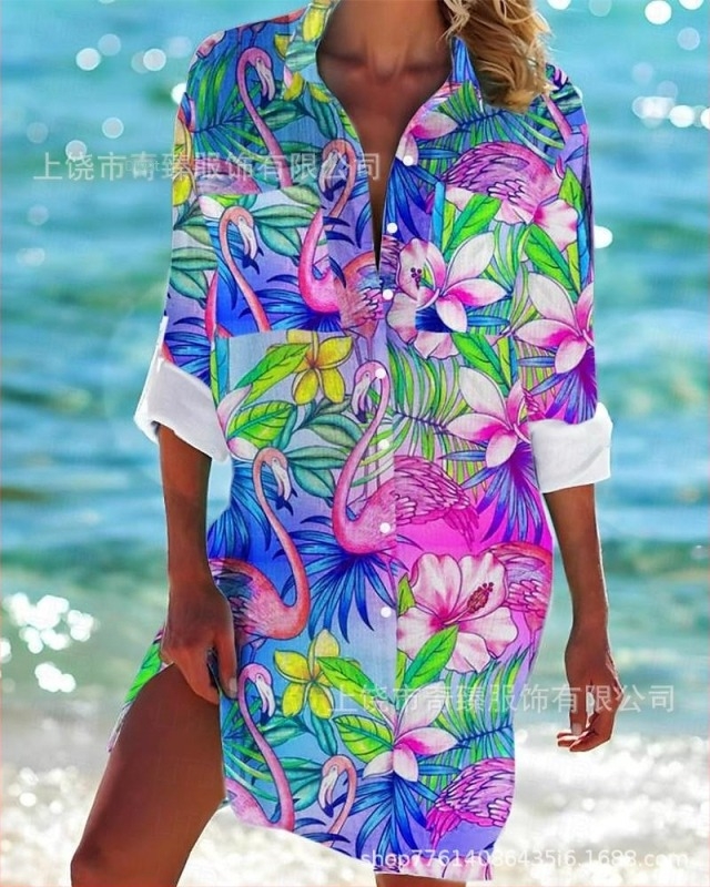 Külkereskedelem Határokon Átnyúló 2025 Tavasz és Nyár Új Amazon Független Állomás Legnépszerűbb Tengerparti Üdülőhely Stílusú Hosszú Ujjú Galléros Ing