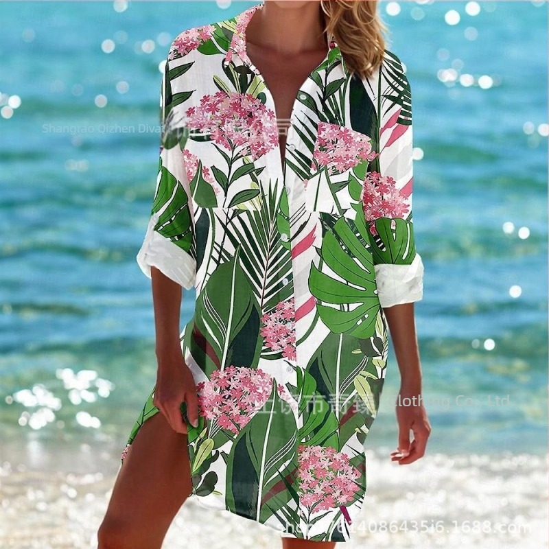 Külkereskedelem Határokon Átnyúló 2025 Tavasz és Nyár Új Amazon Független Állomás Legnépszerűbb Tengerparti Üdülőhely Stílusú Hosszú Ujjú Galléros Ing