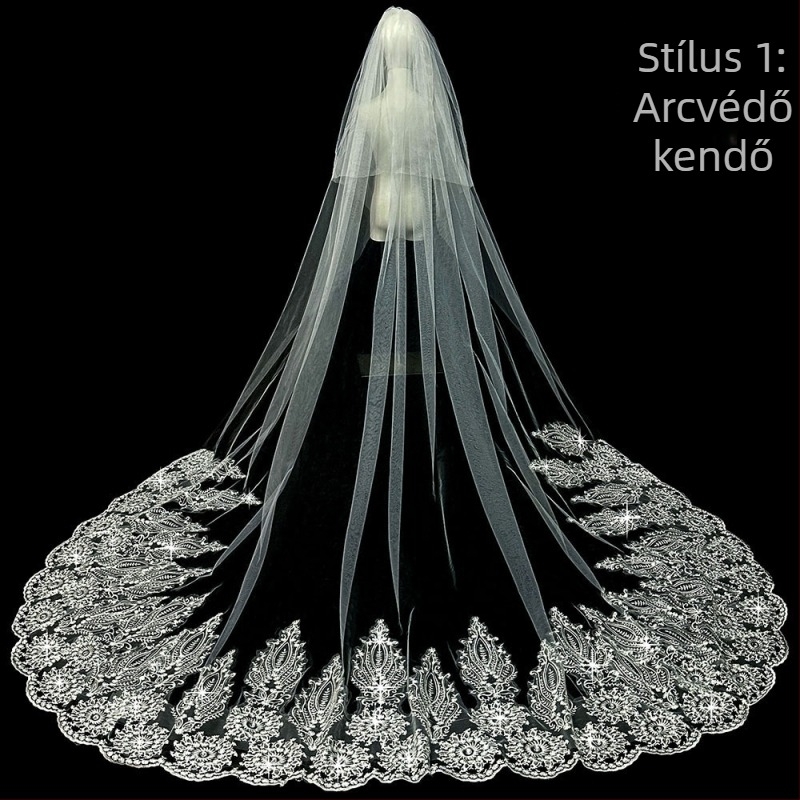Menyasszonyi esküvői fő menyasszonyi ruha fátyol szuper halhatatlan mori koreai stílusú hosszú farok csipkefátyol kiegészítők