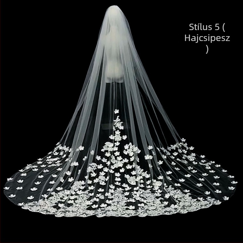 Menyasszonyi esküvői fő menyasszonyi ruha fátyol szuper halhatatlan mori koreai stílusú hosszú farok csipkefátyol kiegészítők