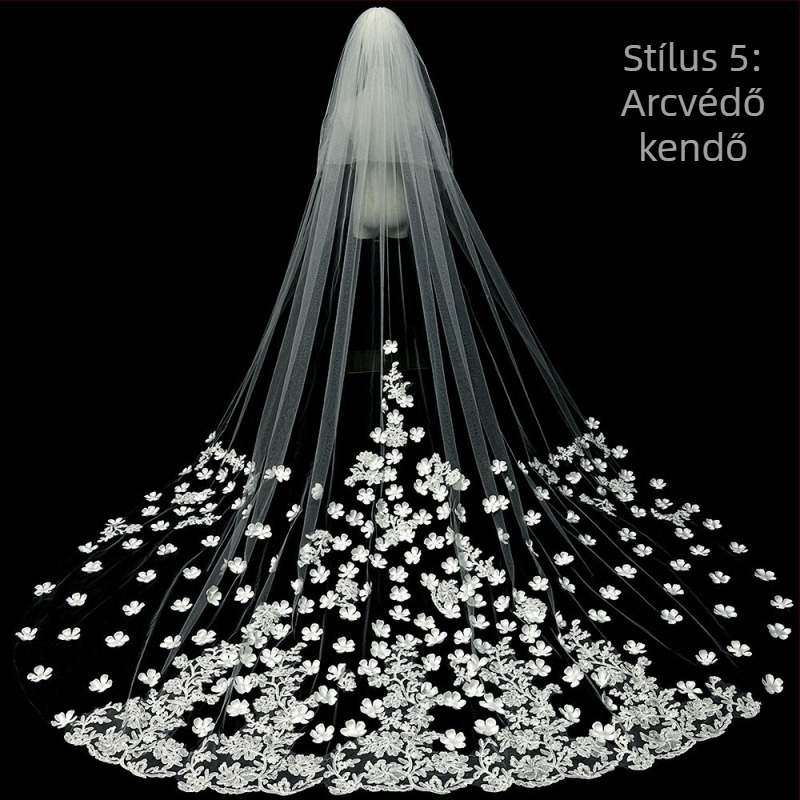 Menyasszonyi esküvői fő menyasszonyi ruha fátyol szuper halhatatlan mori koreai stílusú hosszú farok csipkefátyol kiegészítők