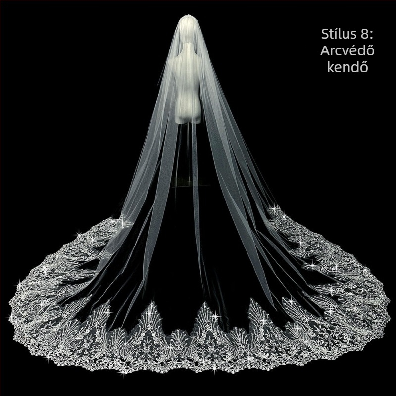 Menyasszonyi esküvői fő menyasszonyi ruha fátyol szuper halhatatlan mori koreai stílusú hosszú farok csipkefátyol kiegészítők