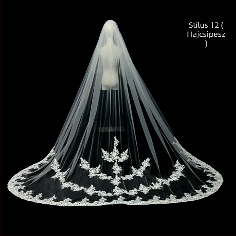 Menyasszonyi esküvői fő menyasszonyi ruha fátyol szuper halhatatlan mori koreai stílusú hosszú farok csipkefátyol kiegészítők
