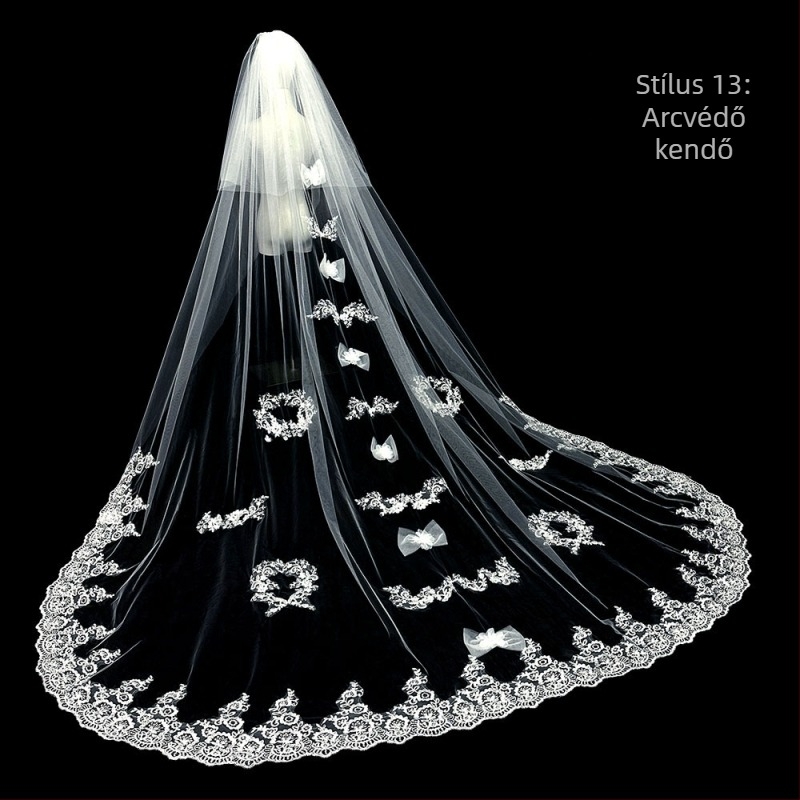 Menyasszonyi esküvői fő menyasszonyi ruha fátyol szuper halhatatlan mori koreai stílusú hosszú farok csipkefátyol kiegészítők