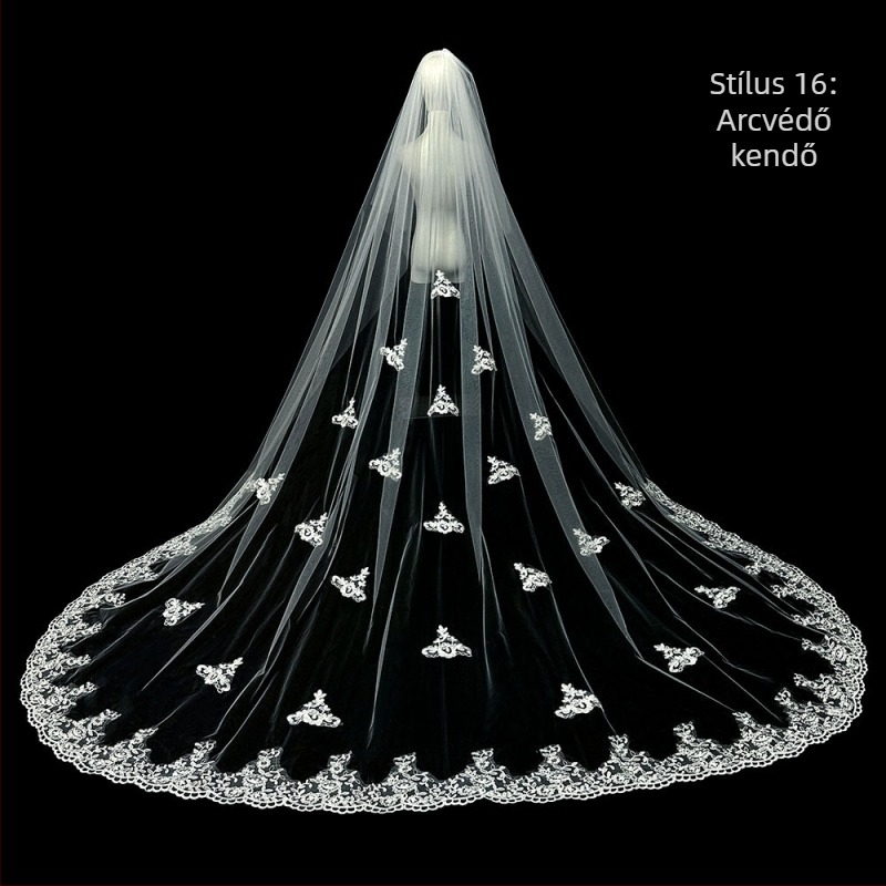 Menyasszonyi esküvői fő menyasszonyi ruha fátyol szuper halhatatlan mori koreai stílusú hosszú farok csipkefátyol kiegészítők