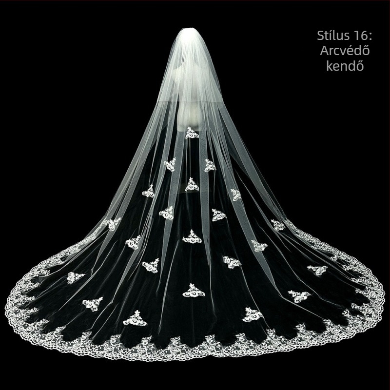 Menyasszonyi esküvői fő menyasszonyi ruha fátyol szuper halhatatlan mori koreai stílusú hosszú farok csipkefátyol kiegészítők