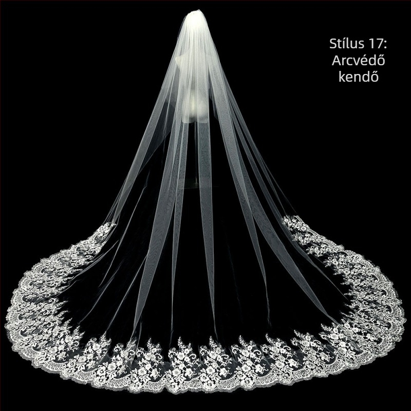 Menyasszonyi esküvői fő menyasszonyi ruha fátyol szuper halhatatlan mori koreai stílusú hosszú farok csipkefátyol kiegészítők