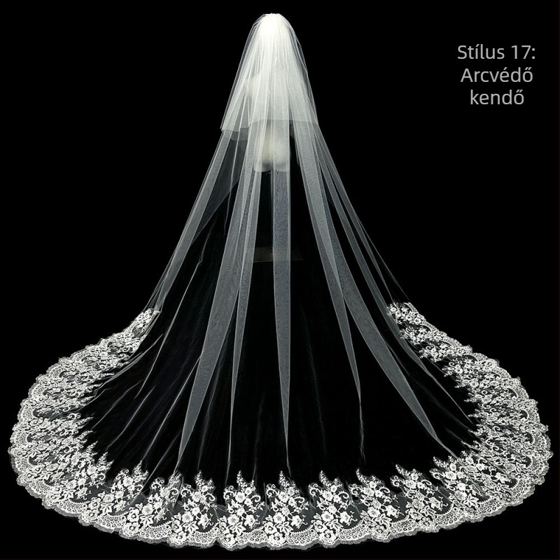 Menyasszonyi esküvői fő menyasszonyi ruha fátyol szuper halhatatlan mori koreai stílusú hosszú farok csipkefátyol kiegészítők