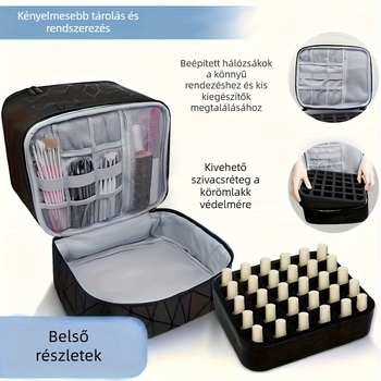 Határokon átnyúló robbanásveszélyes kétrétegű tároló, nagy magasságú kozmetikai táska, nagy kapacitású hordozható piperetáska, kozmetikai táska, körömlakk tárolótáska