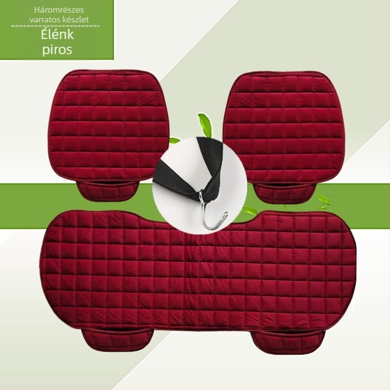 Téli autósüléspárna háttámla nélkül, négyzet alakú hímzett, plüss, nyakkendő nélküli, meleg, háromrészes első és hátsó soros együléses üléspárna