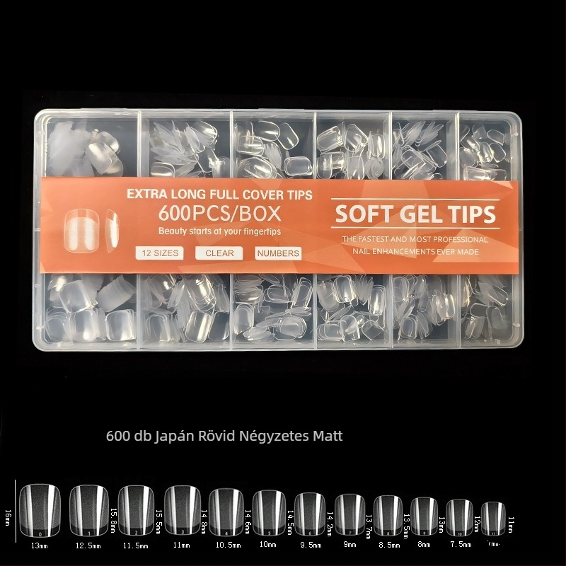 600 dobozos körömdíszítő körömdarab, hajtogatott, nyomtalan, faragásmentes, teljes matrica, félig matt, rövid, négyzet alakú balett műköröm folt