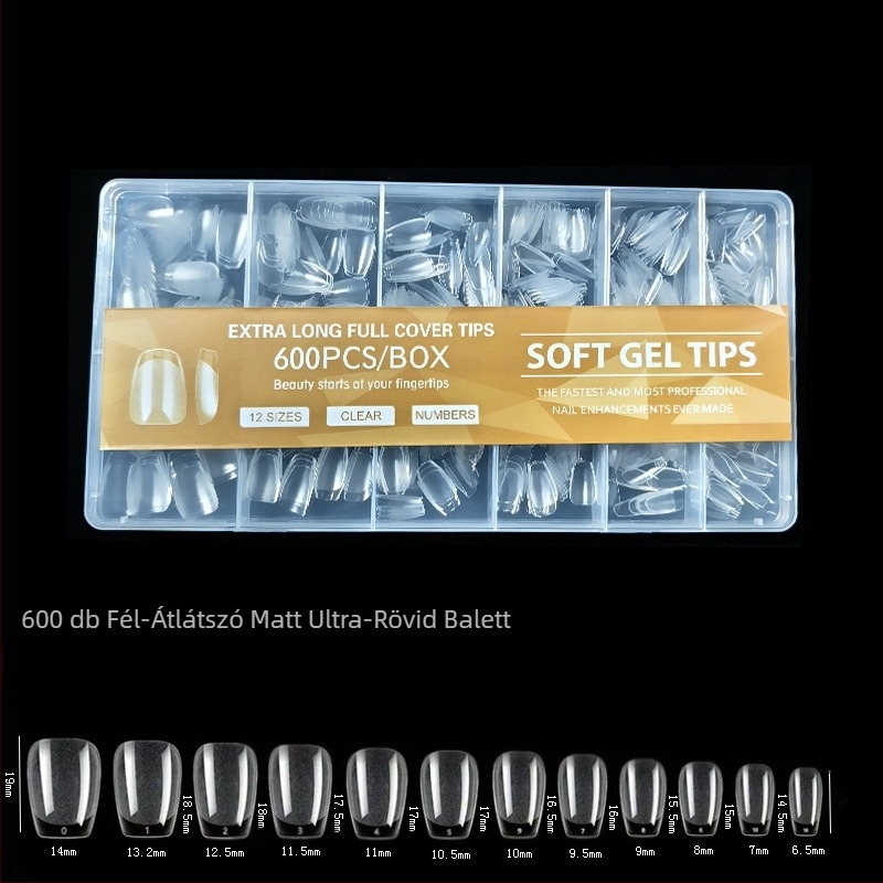 600 dobozos körömdíszítő körömdarab, hajtogatott, nyomtalan, faragásmentes, teljes matrica, félig matt, rövid, négyzet alakú balett műköröm folt