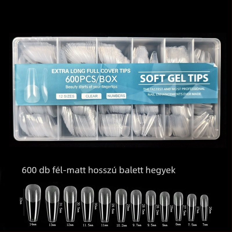 600 dobozos körömdíszítő körömdarab, hajtogatott, nyomtalan, faragásmentes, teljes matrica, félig matt, rövid, négyzet alakú balett műköröm folt