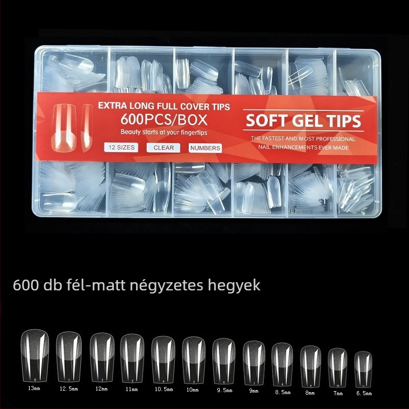 600 dobozos körömdíszítő körömdarab, hajtogatott, nyomtalan, faragásmentes, teljes matrica, félig matt, rövid, négyzet alakú balett műköröm folt