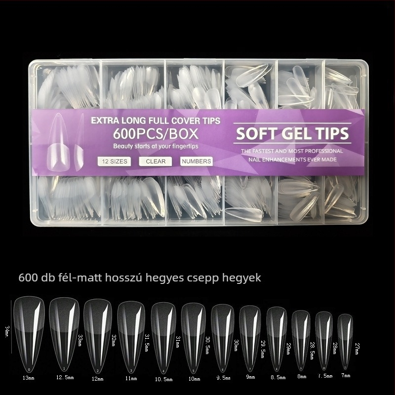 600 dobozos körömdíszítő körömdarab, hajtogatott, nyomtalan, faragásmentes, teljes matrica, félig matt, rövid, négyzet alakú balett műköröm folt