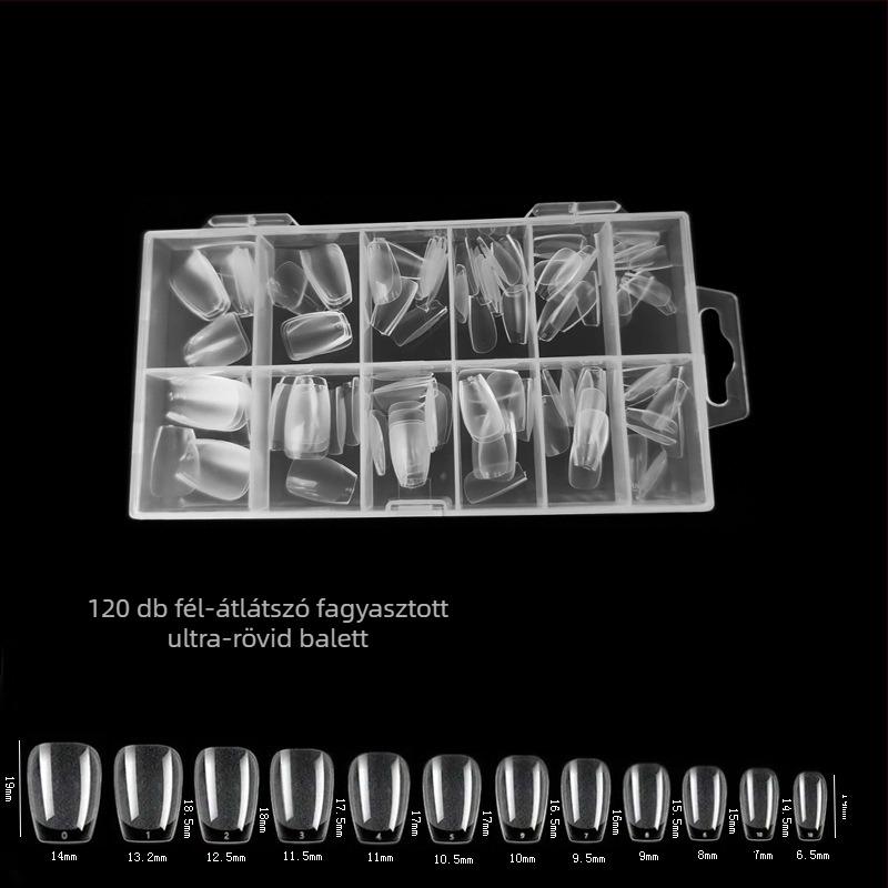 600 dobozos körömdíszítő körömdarab, hajtogatott, nyomtalan, faragásmentes, teljes matrica, félig matt, rövid, négyzet alakú balett műköröm folt