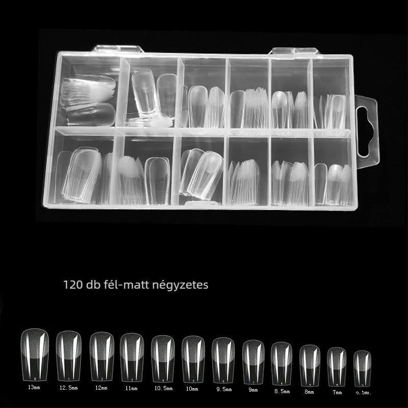 600 dobozos körömdíszítő körömdarab, hajtogatott, nyomtalan, faragásmentes, teljes matrica, félig matt, rövid, négyzet alakú balett műköröm folt