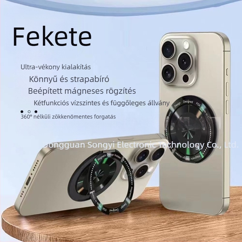 Songyi 360°-ban forgó gyűrű tartó telefonokhoz, mágneses gyűrű tartó, ötvözet