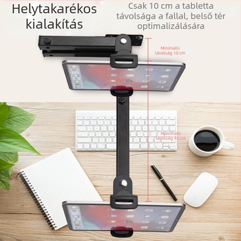 Tablettatartó összecsukható vízszintes varázs-karos falra szerelhető tartó, kétszakaszos kialakítás (Model GMS-22; csőátmérő 25 mm; tömeg 725 g; összecsukható típus)