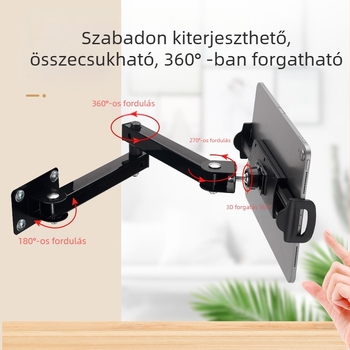 Tablettatartó összecsukható vízszintes varázs-karos falra szerelhető tartó, kétszakaszos kialakítás (Model GMS-22; csőátmérő 25 mm; tömeg 725 g; összecsukható típus)