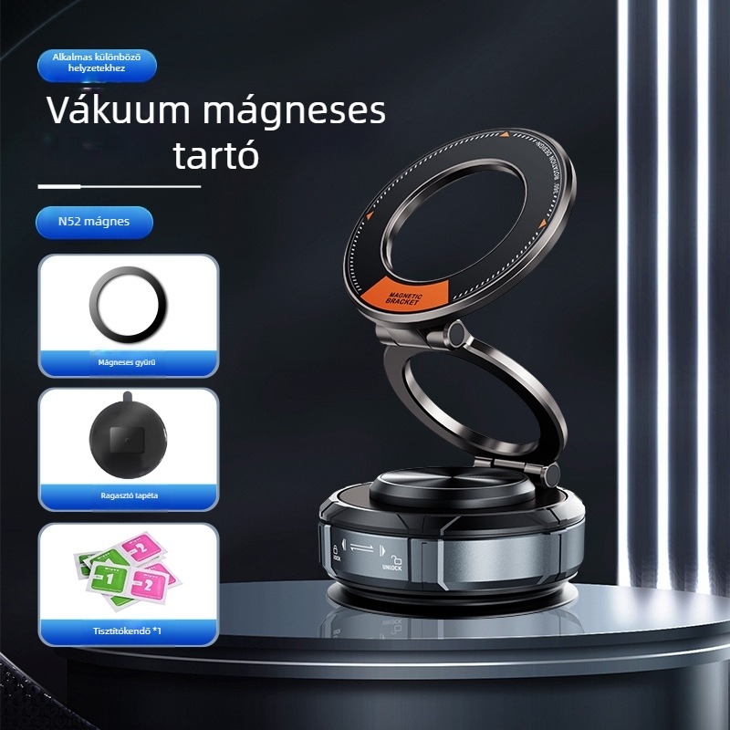Autós mágneses telefon-tartó vákuumos szívócsésze rögzítéshez, műszerfalra szerelhető, automatikus szívás, univerzális kompatibilitás