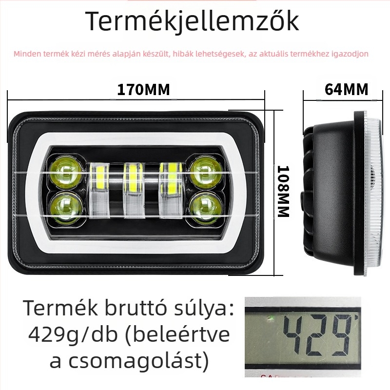 Autó- és teherautó LED munka lámpa két színű Angel Eye DRL és index, 55W, 9-36V, 80000 lm, 50000 h, 7 LED