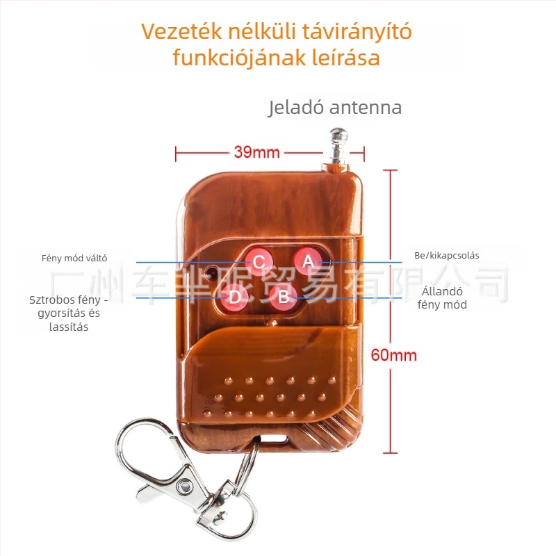 Autó grille LED figyelmeztető fény vezeték nélküli távirányítással, két LED-del, 1–8 LED konfiguráció, ABS+LED (12V, 16W, 0.3A)