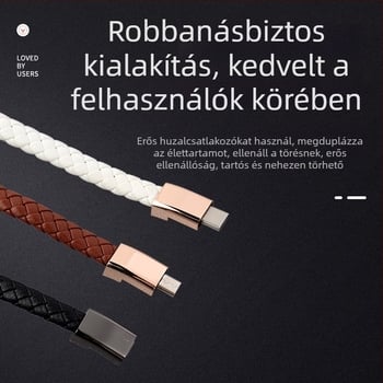 Apple/Huawei/Android számára adatkábel karkötő — három interfész (Lightning, Micro USB, Type-C); egypontos csatlakozó; szőtt anyag