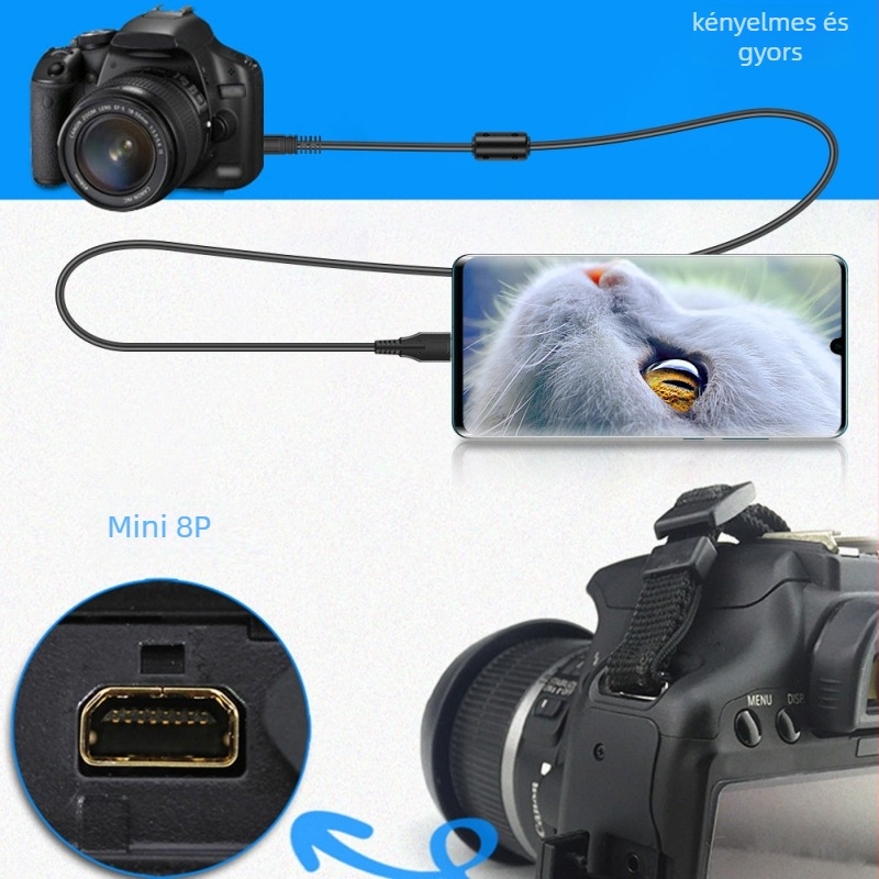 OTG USB-C 8P adapterkábel Nikon Coolpix 2100 / P5 / S4 – összeköti az okostelefont a kamerával (réz vezető mag)