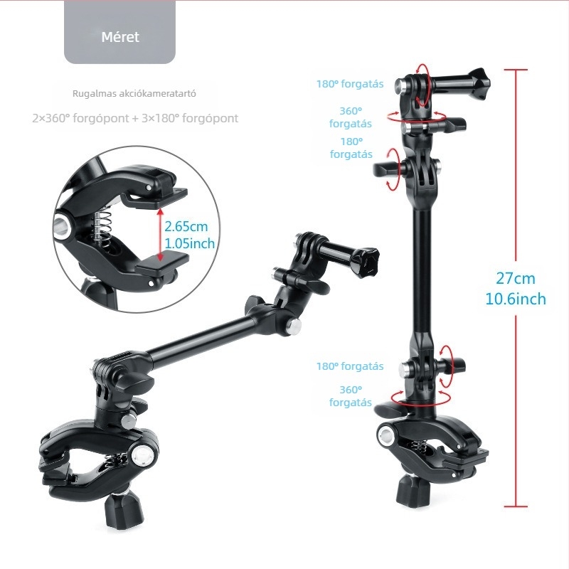 GoPro kiegészítőkhöz tartozó rögzítő 360°-os forgással, többfunkciós klipek, anyag: PC és rozsdamentes acél, Youyixin