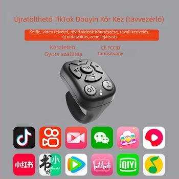 Gyűrű alakú Bluetooth távirányító mobil videófelvételhez és oldalváltáshoz, modell J6, ABS anyag, 5 g