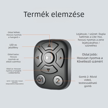 Gyűrű alakú Bluetooth távirányító mobil videófelvételhez és oldalváltáshoz, modell J6, ABS anyag, 5 g