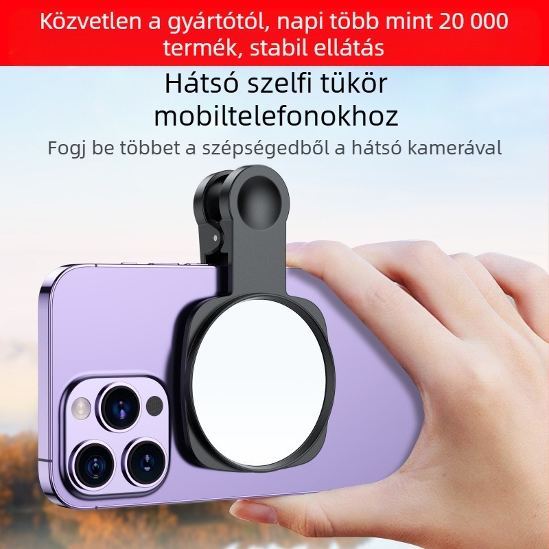 Telefon hátsó kamera tükrös-selfie tükör mágneses rögzítéssel, modell TH-255, univerzális kompatibilitás, támogatja a magánmárkákat