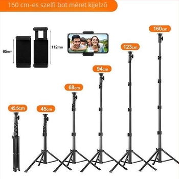 Mobiltelefon tripod összecsukható kivitelben, magasság max. 1,6 m, csőátmérő 25 mm, 4 csuklópont, teherbírás 2 kg