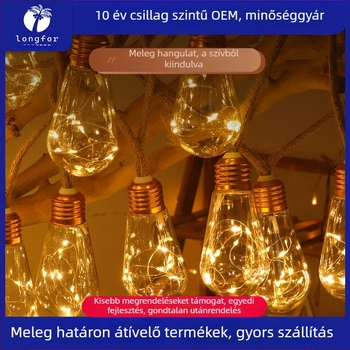 Napelemes S27 rézdrótos lámpasor, modell L-207, IP65 kültéri dekoráció távirányítóval