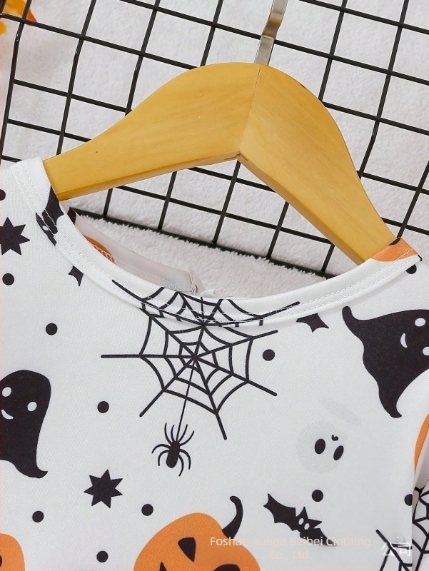 Lányoknak szóló Halloween Pumpkin Ghost ruha, Hercegnő stílus, Hosszú ujjú, Milk Silk anyag