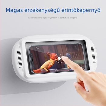 Falra szerelhető vízálló telefontartó fürdőszobába, 360°-os forgású, összecsukható és teleszkópos, fúrás nélküli