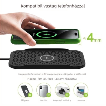 Autóban használható vezeték nélküli töltő Apple és Huawei telefonokhoz – 15W gyors Qi töltés, QC3.0, 2A kimenet