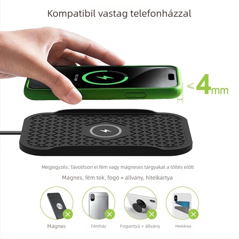 Autóban használható vezeték nélküli töltő Apple és Huawei telefonokhoz – 15W gyors Qi töltés, QC3.0, 2A kimenet
