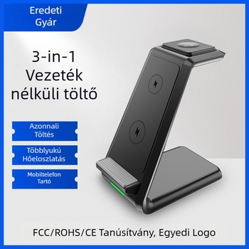 Vezeték nélküli töltőállvány – 15W gyors töltés, kompatibil Apple, Samsung, Huawei és Google készülékekkel, műanyag kivitel, universális kompatibilitás, asztali vagy padló kivitel
