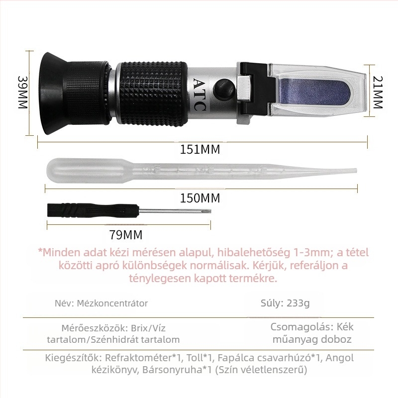 Kézi méz refraktométer – 58–90% koncentráció, Prosperity, cukorgyártáshoz, élelmiszerhez, italokhoz, sörfőzéshez, kórházakhoz, gyógyszerészeti és mezőgazdasági kutatásokhoz