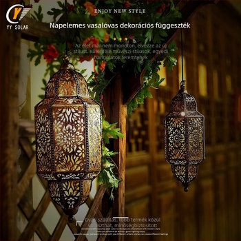 Napelemes vasból készült kültéri függő projekciós lámpa – LED, 6–12 órás üzemidő, 0–2W, 1.2V indukciós kapcsoló