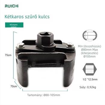 Ruichi 8600 kétcsapos állítható olajszűrő kulcs, 45# acél, az olajszűrő elem szétszerelésére és szerelésére, súly 0,44 kg