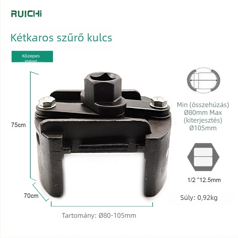 Ruichi 8600 kétcsapos állítható olajszűrő kulcs, 45# acél, az olajszűrő elem szétszerelésére és szerelésére, súly 0,44 kg