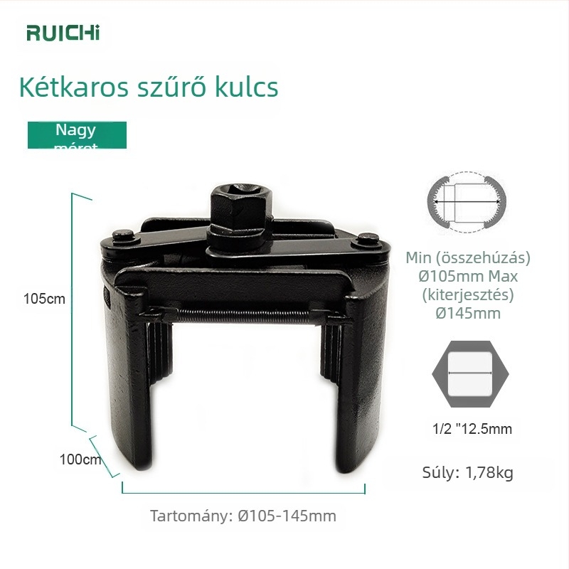 Ruichi 8600 kétcsapos állítható olajszűrő kulcs, 45# acél, az olajszűrő elem szétszerelésére és szerelésére, súly 0,44 kg